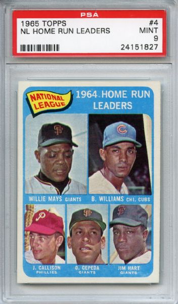 1965 Topps 4 NL Home Run Leaders Mays Williams Cepeda PSA MINT 9