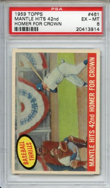 1959 Topps 461 Mickey Mantle Hits 42nd Home Run PSA EX-MT 6