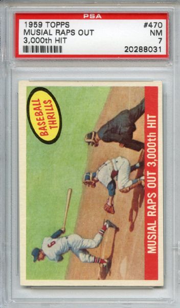 1959 Topps 470 Stan Musial Raps out 3000th Hit PSA NM 7