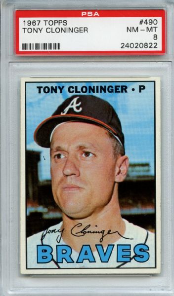 1967 Topps 490 Tony Cloninger PSA NM-MT 8