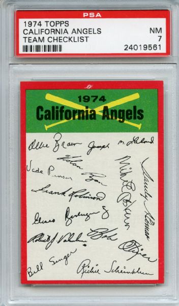 1974 Topps Team Checklist California Angels PSA NM 7