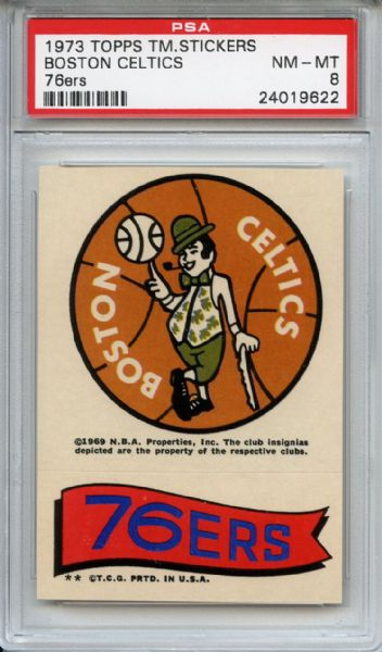 1973 Topps Team Stickers Boston Celtics 76ers PSA NM-MT 8