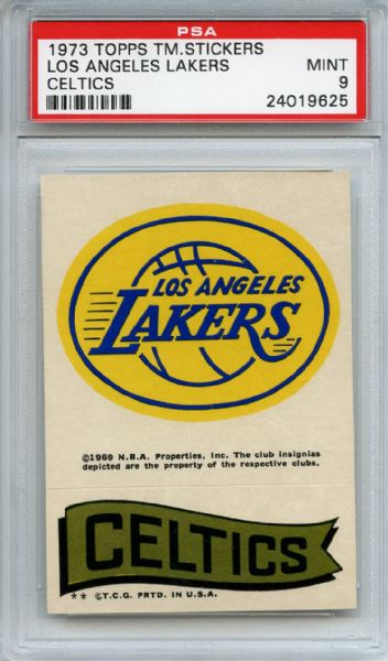 1973 Topps Team Stickers Los Angeles Lakers Celtics PSA MINT 9