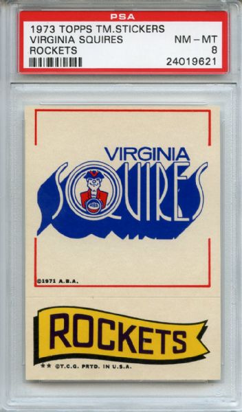 1973 Topps Team Stickers Virginia Squires Rockets PSA NM-MT 8