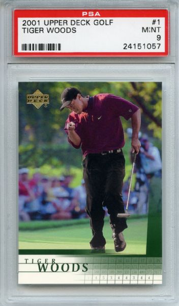 2001 Upper Deck Golf 1 Tiger Woods RC PSA MINT 9
