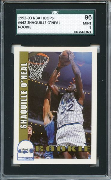 1992 Hoops 442 Shaquille O'Neal RC SGC MINT 96 / 9