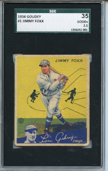 1934 Goudey 1 Jimmy Foxx SGC GOOD+ 35 / 2.5