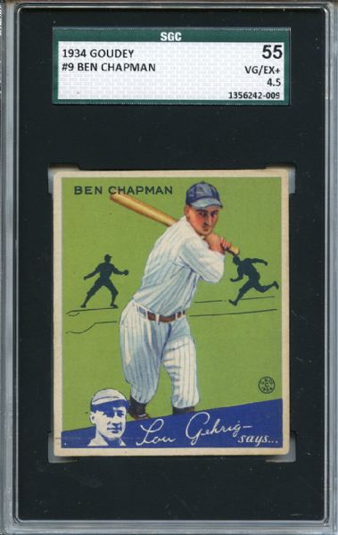 1934 Goudey 9 Ben Chapman SGC VG/EX+ 55 / 4.5