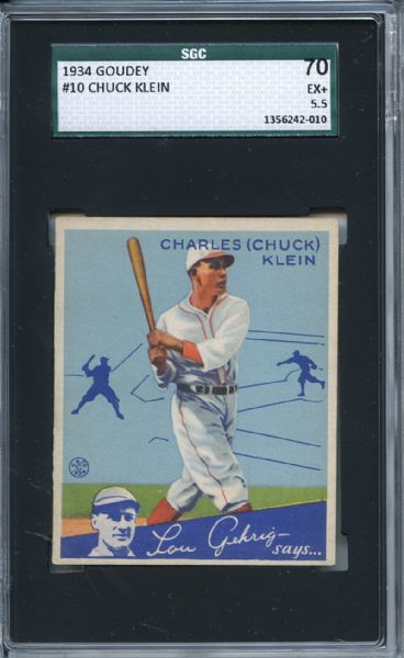 1934 Goudey 10 Chuck Klein SGC EX+ 70 / 5.5