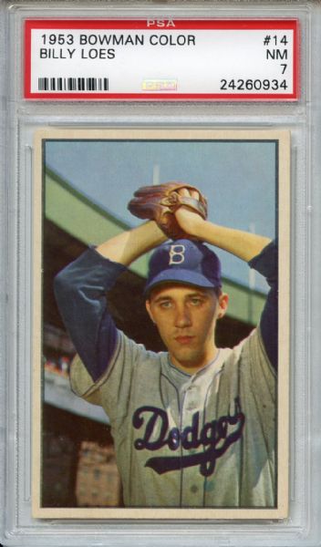 1953 Bowman Color 14 Billy Loes PSA NM 7