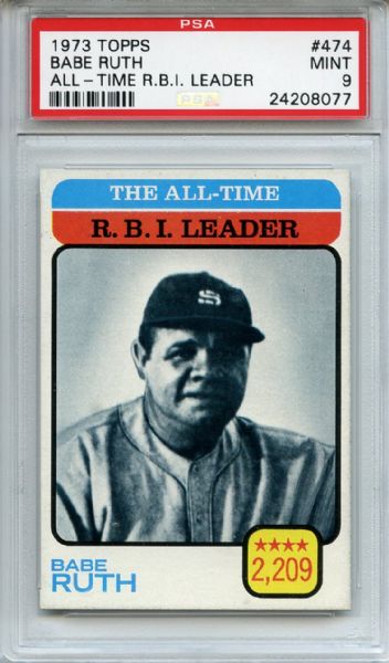 1973 Topps 474 Babe Ruth All Time RBI Leader PSA MINT 9
