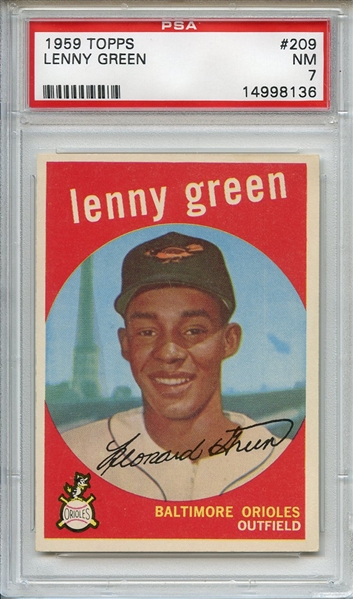 1959 Topps 209 Lenny Green White Back PSA NM 7