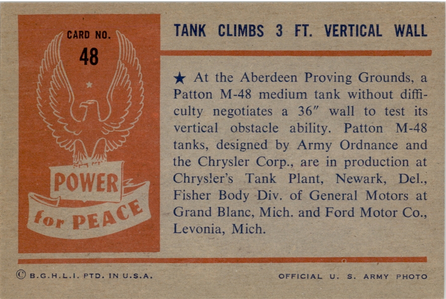 1954 Bowman Power for Peace 48 Tank Climbs 3 Ft NM #D293893