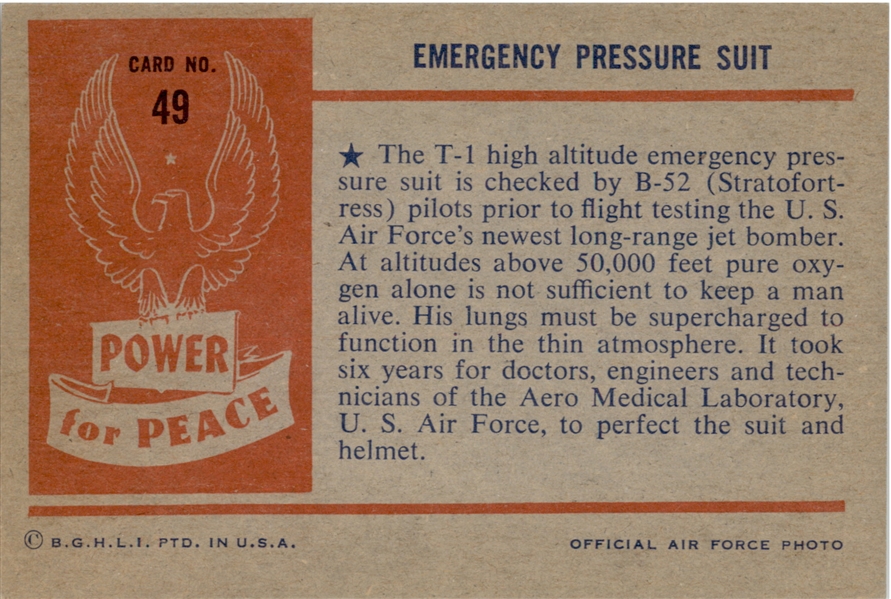 1954 Bowman Power for Peace 49 Emergency Pressure Suit NM #D293897