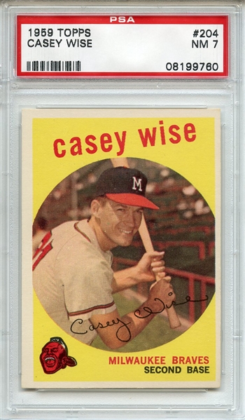 1959 Topps 204 Casey Wise White Back PSA NM 7