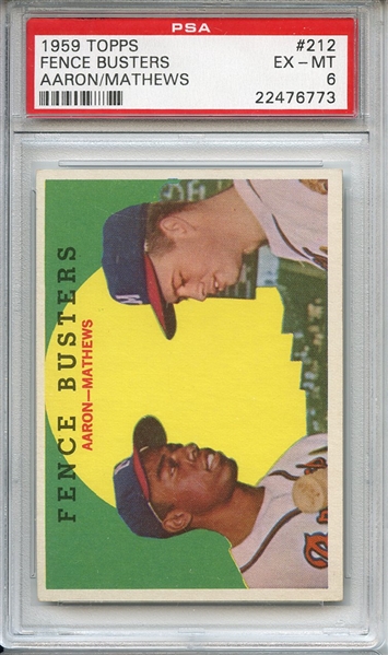 1959 Topps 212 Fence Busters Aaron Mathews Gray Back PSA EX-MT 6