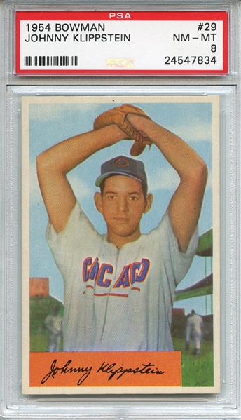 1954 Bowman 29 Johnny Klippstein PSA NM-MT 8