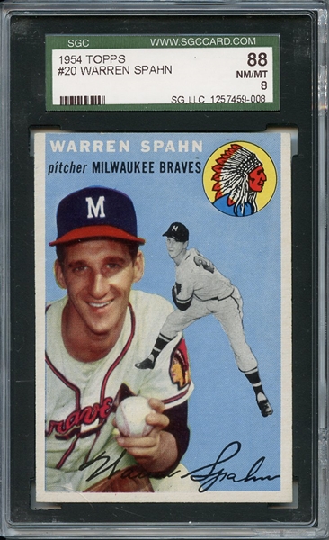 1954 Topps 20 Warren Spahn SGC NM/MT 88 / 8