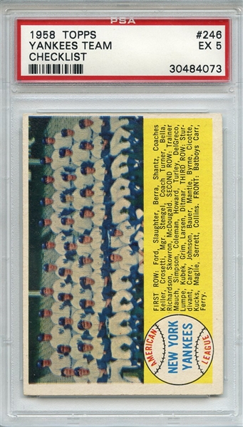 1958 Topps 246 New York Yankees Team PSA EX 5