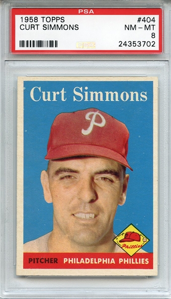 1958 Topps 404 Curt Simmons PSA NM-MT 8