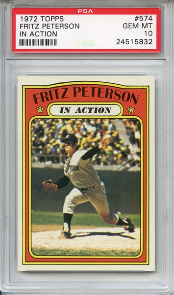 1972 Topps 574 Fritz Peterson In Action PSA GEM MT 10