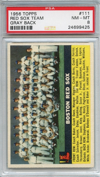 1956 Topps 111 Boston Red Sox Gray Back PSA NM-MT 8