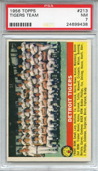 1956 Topps 213 Detroit Tigers Team PSA NM 7