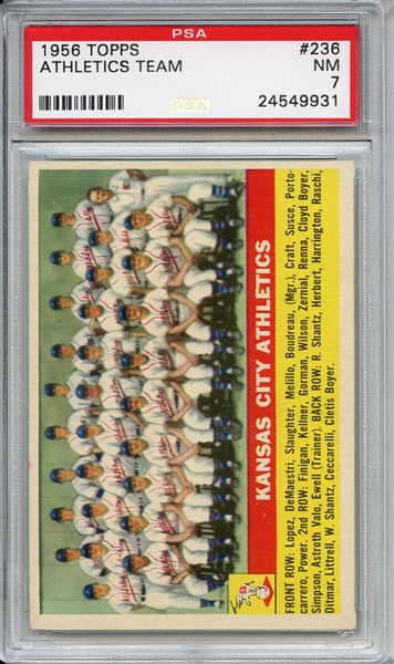 1956 Topps 236 Kansas City Athletics Team PSA NM 7