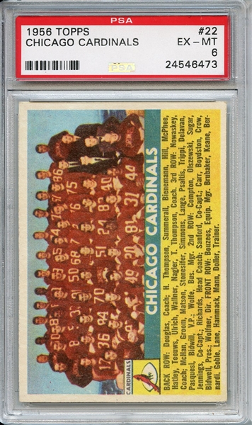 1956 Topps 22 Chicago Cardinals Team PSA EX-MT 6