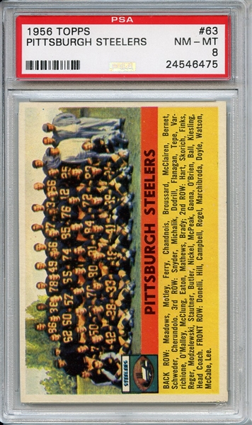 1956 Topps 63 Pittsburgh Steelers Team PSA NM-MT 8