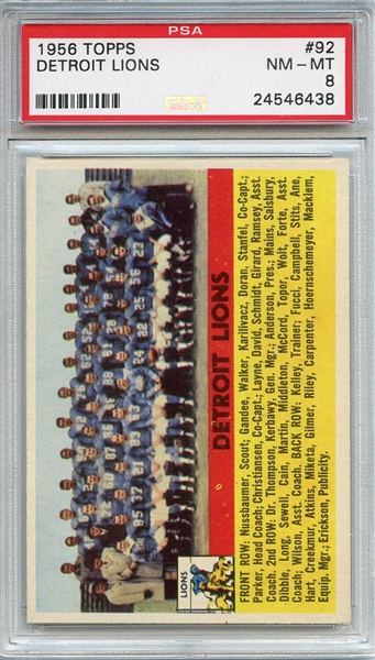 1956 Topps 92 Detroit Lions Team PSA NM-MT 8