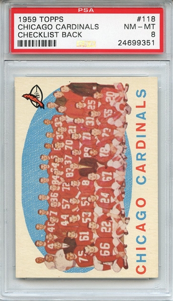 1959 Topps 118 Chicago Cardinals Team PSA NM-MT 8