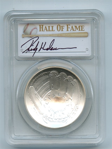 2014 P $1 Baseball HOF Silver Commemorative Signed by Rickey Henderson PCGS MS70