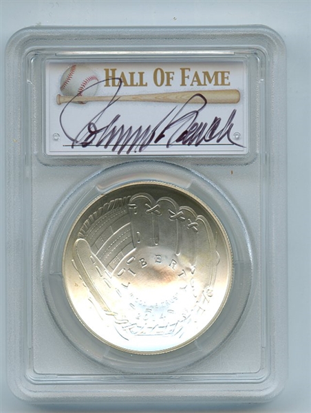 2014 P $1 Baseball HOF Silver Commemorative Signed by Johnny Bench PCGS MS70