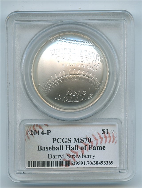 2014 P $1 Baseball HOF Silver Commemorative Signed by Darryl Strawberry PCGS MS70
