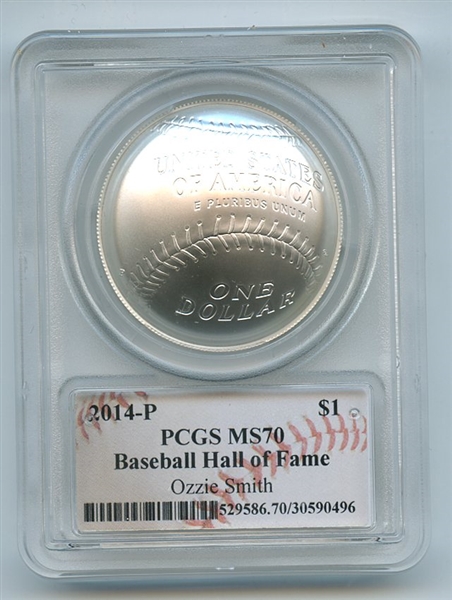 2014 P $1 Baseball HOF Silver Commemorative Signed by Ozzie Smith PCGS MS70