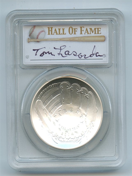 2014 P $1 Baseball HOF Silver Commemorative Signed by Tommy Lasorda PCGS MS70