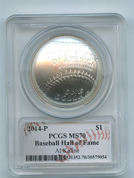 2014 P $1 Baseball HOF Silver Commemorative Signed by Al Kaline PCGS MS70