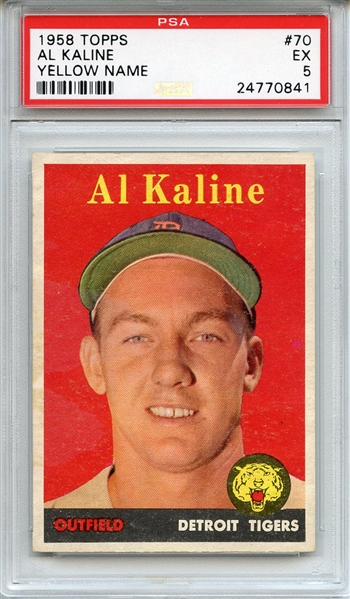 1958 Topps 70 Al Kaline Yellow Name PSA EX 5