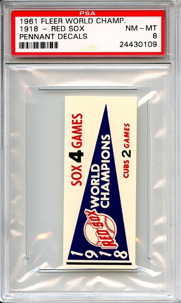 1961 Fleer World Championship Pennant Decals 1918 Red Sox PSA NM-MT 8