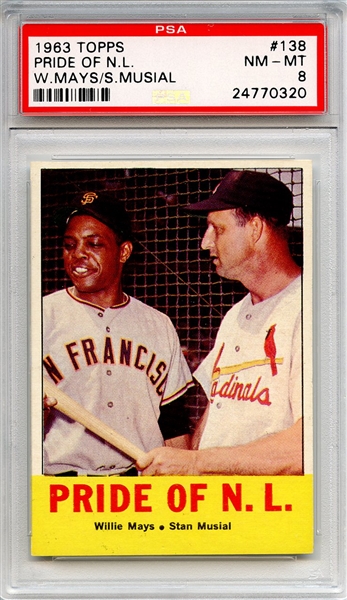 1963 Topps 138 Pride of NL Mays Musial PSA NM-MT 8