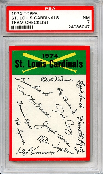 1974 Topps Team Checklists St. Louis Cardinals PSA NM 7