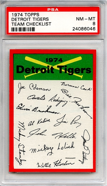 1974 Topps Team Checklists Detroit Tigers PSA NM-MT 8