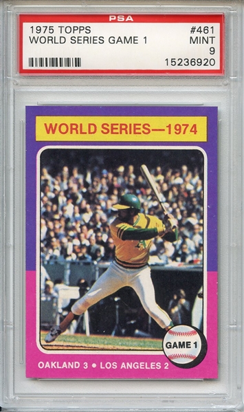 1975 Topps 461 World Series Game 1 Reggie Jackson PSA MINT 9