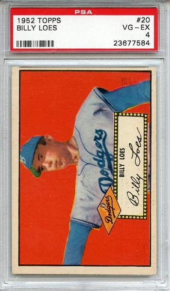 1952 Topps 20 Billy Loes Red Back PSA VG-EX 4