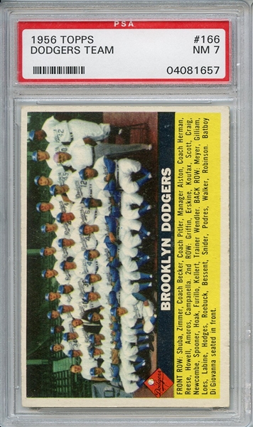 1956 Topps 166 Brooklyn Dodgers Team Gray Back PSA NM 7