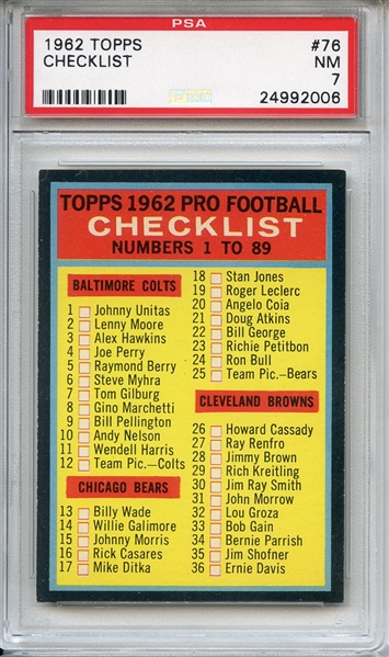 1962 Topps 76 Checklist PSA NM 7