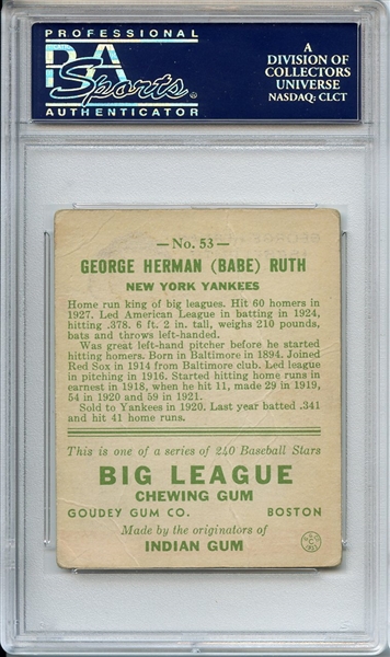 1933 Goudey 53 Babe Ruth PSA PR 1