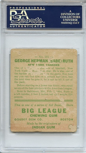 1933 Goudey 181 Babe Ruth PSA PR 1