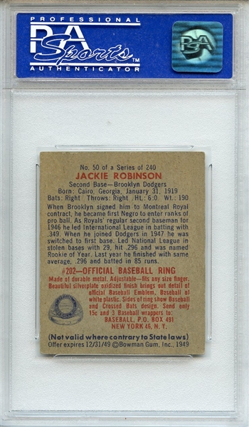 1949 Bowman 50 Jackie Robinson RC PSA EX-MT 6